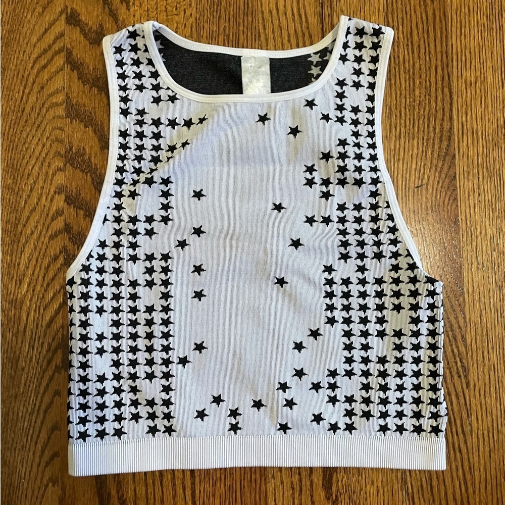 Fabletics Activewear Workout White Stars Razorback Tank Size Small